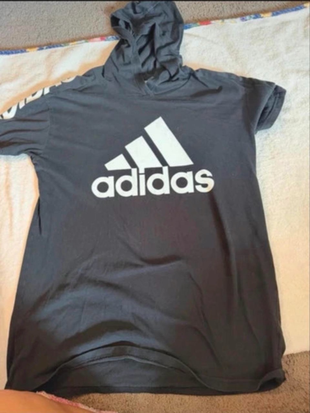 adidas Black Short-Sleeve Hooded Tee with White Logo